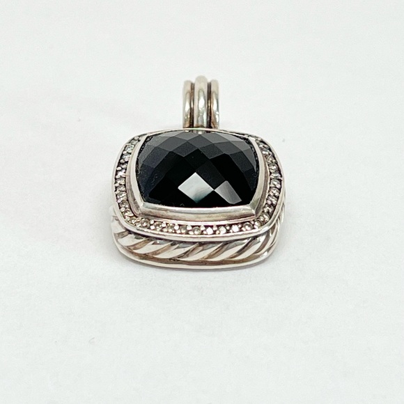 David Yurman 14mm Black Onyx Pave Diamond Albion Enhancer Pendant .925 - Picture 3 of 10